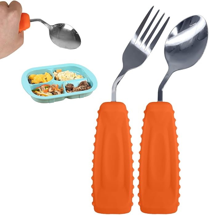 EZ Assistive Adaptive Weighted Utensils Set – Spoon and Fork for Hand Tremors, Parkinson’s, Elderly, and Arthritis – Adaptive Eating Utensils for Weak Grip and Limited Mobility
