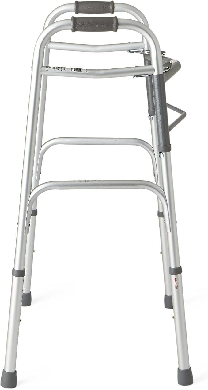 Two-Button Folding Walkers Without Wheels, 300 lbs Weight Capacity - Robust & Adjustable Mobility Aid for Elderly and Disabled Individuals