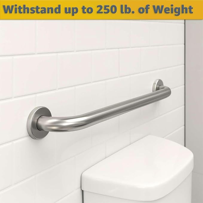 24″ Stainless Steel Grab Bar for Bathroom - Heavy-Duty Wall Mounted Safety Rail for Elderly, 250 lb Capacity Handrail for Toilet, Shower, Restroom, Commercial & Home Use