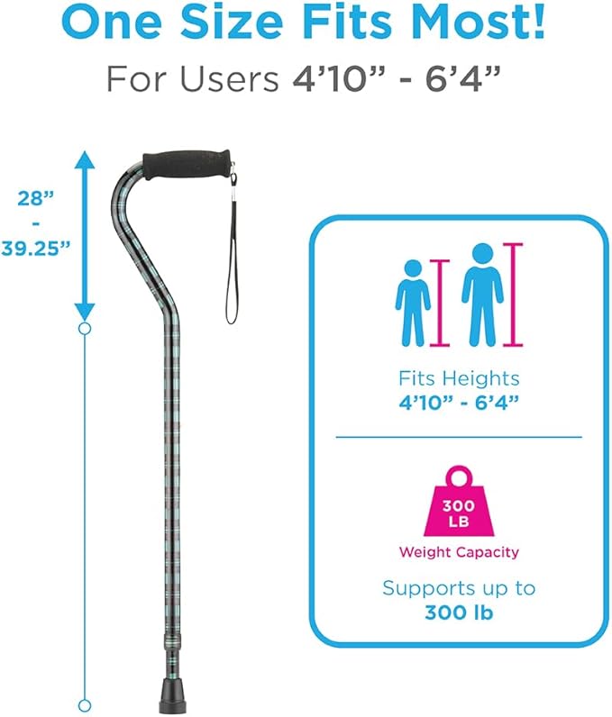 NOVA Offset Walking Cane for Seniors, Men & Women – Lightweight Adjustable Walking Cane with Soft Foam Grip, Wrist Strap, Anti-Rattle Lock & Non-Slip Tip – Stylish Mobility Aid