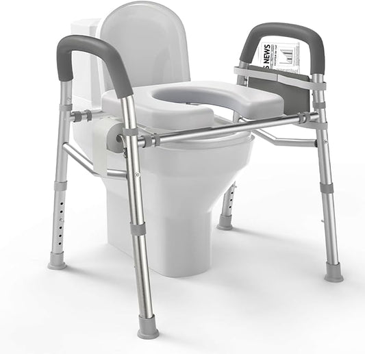 Raised Toilet Seat with Handles, Heavy Duty 400lb Medical Safety Frame, Bathroom Assist Toilet Seat Raiser for Seniors, Handicap, Disabled