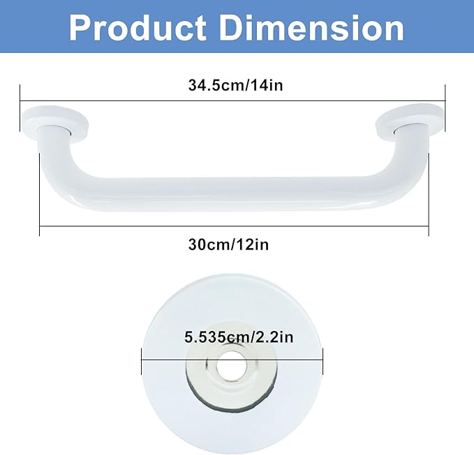 2 Pack White Safety Grab Bar, Stainless Steel Bathroom Grab Bar Shower Bath Handle, Handicap Hand-Rail Support for Bathroom Bathtub Toilet/Elderly Seniors Pregnant Children