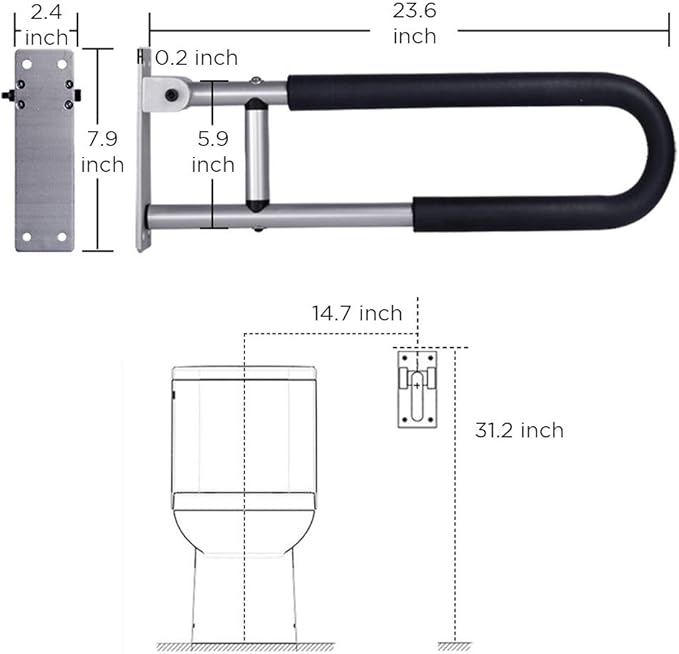 Handicap Grab Bars Rails 23.6 Inch Toilet Handrails Bathroom Safety Bar Hand Support Rail Handicapped Handrail Accessories for Seniors Elderly (24inch)