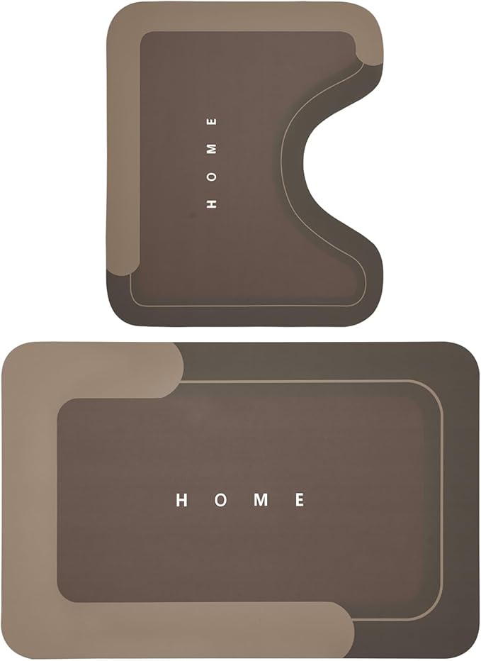 Housego 2PCS Absorbent Bath Mat Magic Rug Sets, Quick Drying Bath Mat Non-Slip Floor Rug Rubber Backed for Bathroom Kitchen Shower Sink, Water Absorbent (19.7''x23.6''+19.7''x31.9'', Brown)