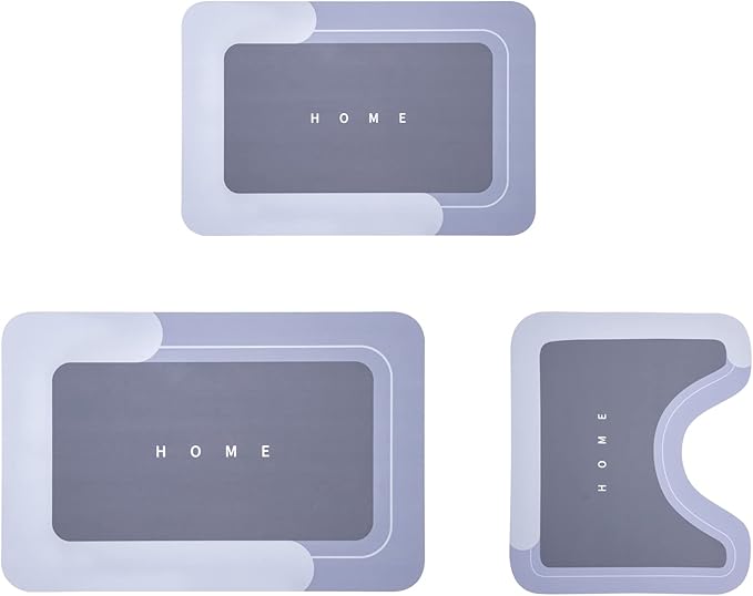 Housego 3PCS Absorbent Bath Mat Magic Rug Sets, Quick Drying Bath Mat Non-Slip Floor Rug Rubber Backed for Bathroom Kitchen Shower Sink (16.9''x23.6''+19.7''x23.6''+19.7''x31.9'', Blue)