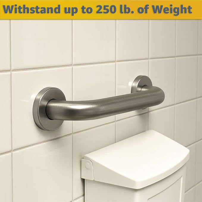 12″ Stainless Steel Grab Bar for Elderly - Wall-Mounted Safety Handle for Toilet, Shower & Restroom, 250 lb Capacity, Satin Finish, Durable Bathroom Rail for Home & Commercial Use