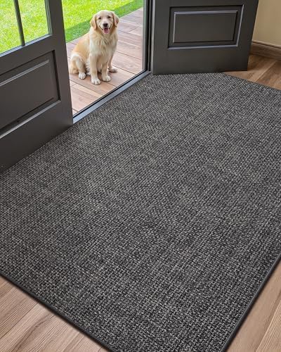 Color&Geometry Large Thin Front Door Mat Indoor Entrance Non Slip Rubber Backed, 36"x56" Indoor Door Mats for Entryway, Dirt Trapper Double Doormat, Washable Front Door Rugs, Charcoal Grey