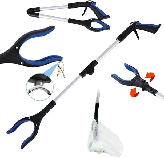 Grabber Reacher Tool, Foldable Pick Up Stick with Poop Bags for Dogs.Includes 360° Rotating Anti-Slip Jaw & Magnet, ldeal for Trash Pickup, Outdoor Dog Walking & SeniorsRecovery, 32 Inch