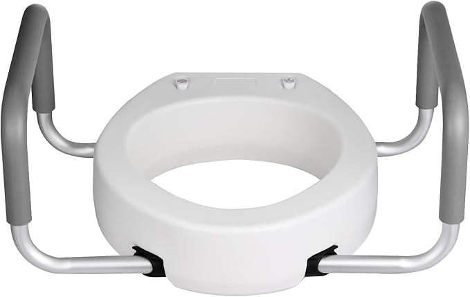 VEVOR Raised Toilet Seat with Arms, 300 lbs Load Capacity, 3.5-Inch Lift Height, Widened Commode Elevated Toilet Seat Riser with Padded Handles for Seniors, Elderly, Handicap, Disabled, and Adults