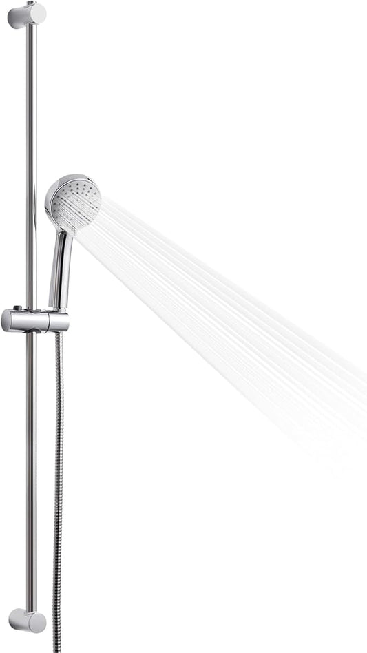 OFFO Shower Slide Bar Combo, Adjustable 39 in Slide Bar with 3-Mode Round Handheld Shower Head and 60 in Stainless Steel Hose, Screw Wall Mounted, Chrome Finish