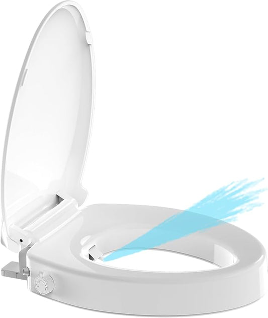 Aünsffer Raised Toilet Seat Bidet 2.91in, Elongated Bidet Toilet Seat, 3 Wash Mode, Soft Close & Quick Release, no Electric, Adjustable Anti-Slip Pad, Home/Commercial Use for Senior, 18.5inch, White