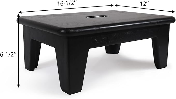 CONSDAN Step Stool for Bed - USA Grown Oak, Wooden Stool for Adults and Seniors, 6.5" High, Non-Slip Mat, No Assembly Needed, Solid Wood, Black Color