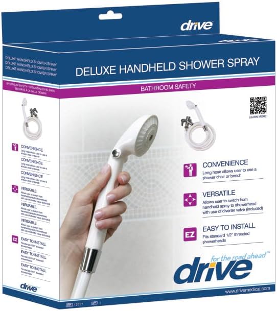 Drive Deluxe Handheld Shower Spray, 80-Inch Reinforced Hose, Built-in On/Off Switch, White