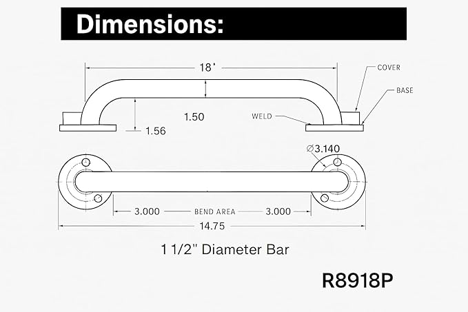 Moen Home Care Bathroom Safety 18 Inch Stainless Steel Handicap Grab Bar for Bathtub and Shower, Slip Resistant Finish, Elderly Assistance Product, Polished Brass, R8918P (Pack of 2)
