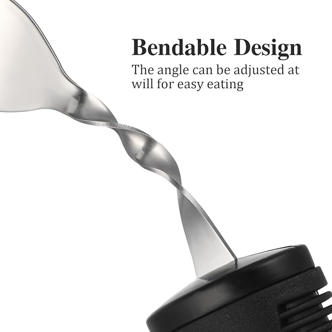 iplusmile 3Pcs Adaptive Utensils for Elderly - Bendable Silverware Set for Hand Tremors & Arthritis, Non-Slip Wide Handle Spoons and Fork for Seniors, Disabled, Limited Mobility Support