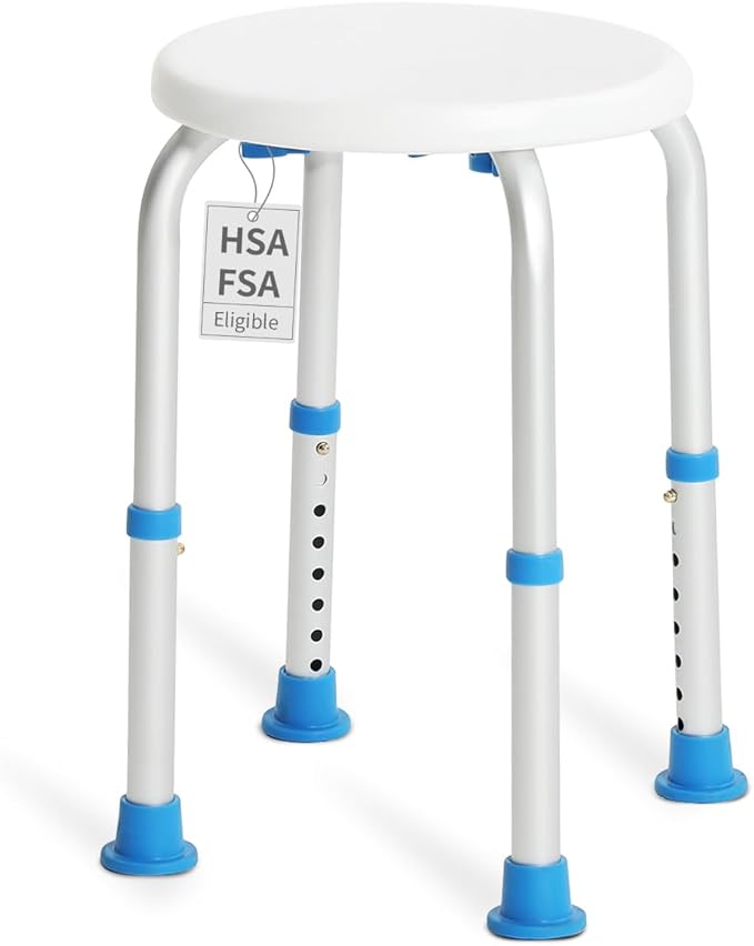 SOUHEILO Adjustable Shower Chair for Inside Shower, HSA/FSA Eligible Round Shower Stool for Inside Bathtub, Tool-Free Shower Seat for Elderly/Senior/Disabled/Pregnant