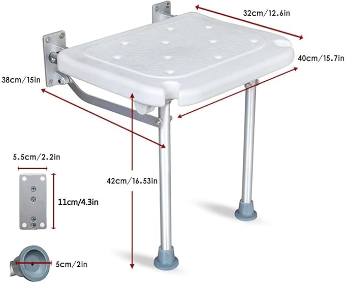 Folding Shower Seat,Wall Mounted Shower Seat for Kids,Seniors, Disabled - Foldable,White Composite, 15.7X 12.6,for Bathroom,Shoe Area,Hallway.Supports 400 lbs - Tub's Can Folding C (Grey)