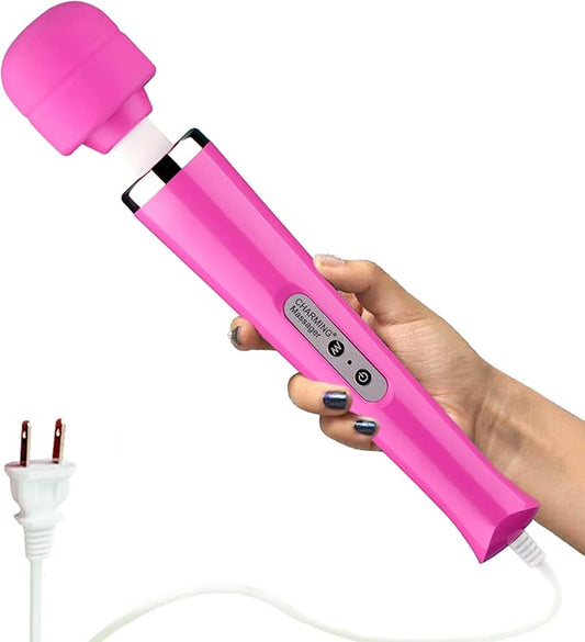 CHARMING 10 Speeds Wired Powerful Handheld Back Massager with Strong Vibration Wand, Personal Therapy Massager for Sports Recovery, Muscle Aches, Body Pain- Rose red