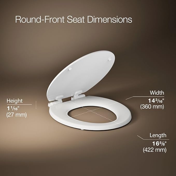 KOHLER Stonewood Quiet-Close, Round Toilet Seat Soft Close, Durable Wood, Easy Installation, Universal Fit, Home Essentials, White Finish, K-20467-0 (Pack of 2)