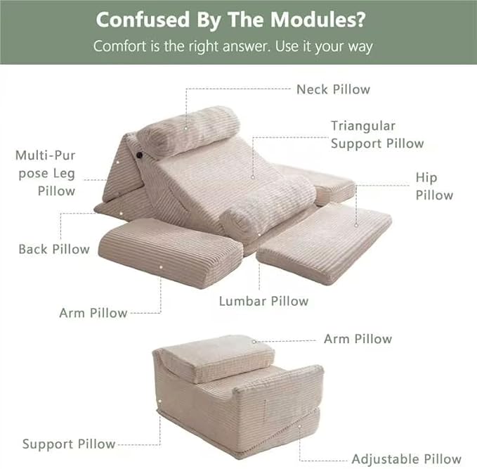 HIGOGOGO 10PCS Orthopedic Bed Wedge Pillow Set – Adjustable Soft Foam Body Positioners for After Surgery Recovery, Back & Leg Pain Relief, Sitting Up in Bed, Acid Reflux & GERD, Beige