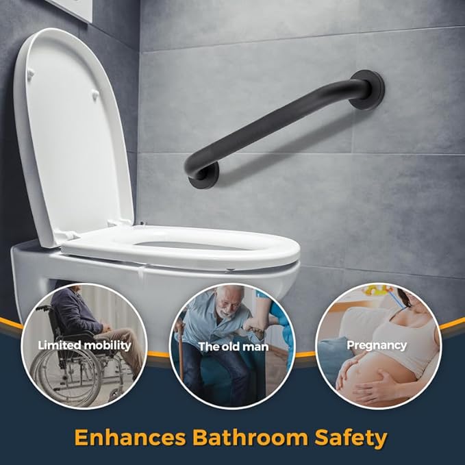 Grab Bars for Shower, 1 Pack 36-Inch Anti Slip Shower Handles for Elderly, Safety Shower Grab Bar, Stainless Steel Handicap Grab Bars for Bathroom (Black 1" Diameter)