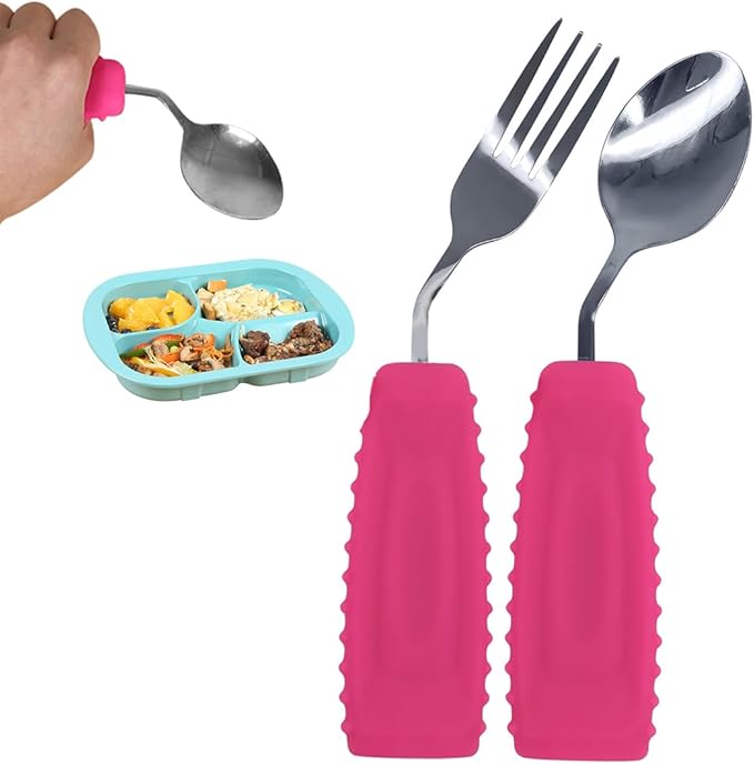 EZ Assistive Adaptive Weighted Utensils Set – Spoon and Fork for Hand Tremors, Parkinson’s, Elderly, and Arthritis – Adaptive Eating Utensils for Weak Grip and Limited Mobility