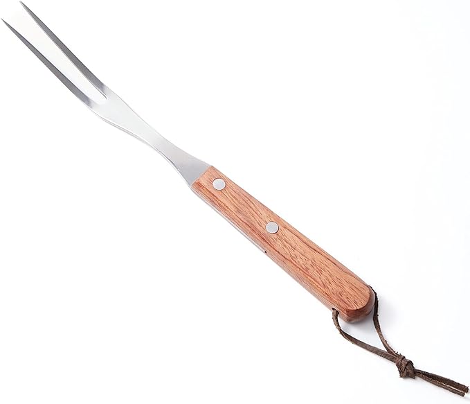 Granny Fork 10 Inch, 2-Tine Cooking Meat Fork – 2.5mm Thick 420 Stainless Steel with Wood Handle, Easy-Grip Carving/Turning/Lifting Tool for Cast Iron Skillet & Roasting Pan, Home Cooks & Seniors