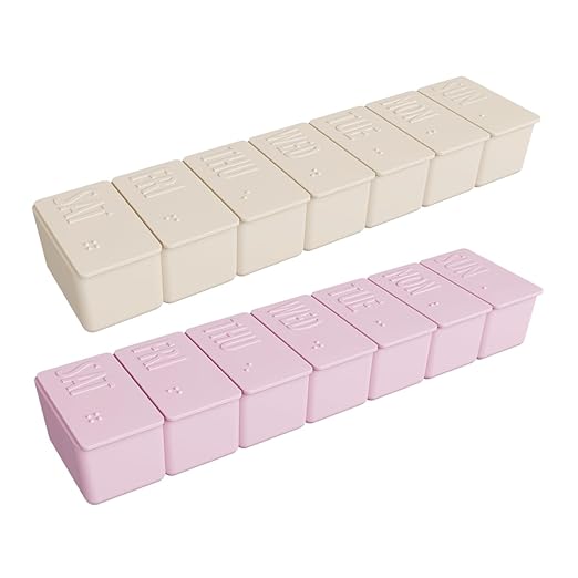 EZY DOSE Weekly (7-Day) Daily Pill Case, 2-Pack of Embossed Matte Pill Case, Daily Medicine & Vitamin Organizer Box, Large Easy-Open Compartments, BPA-Free Medication Planner for Travel, Cream & Pink