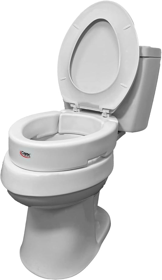 Carex Health Brands Hinged Elongated Toilet Seat Riser, Adds 3.5 Inches of Height to Toilet, 300 Pound Weight Capacity, Raised Toilet Seat, White (FGB32100 0000)