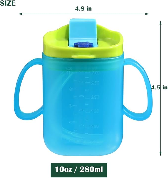 Adult Sippy Cup for Elderly – 10 oz Portable Spill-Resistant Cup with Straw and Easy-Grip Handles – Ideal for Disabled, Dysphagia & Hospital Patients (Blue)