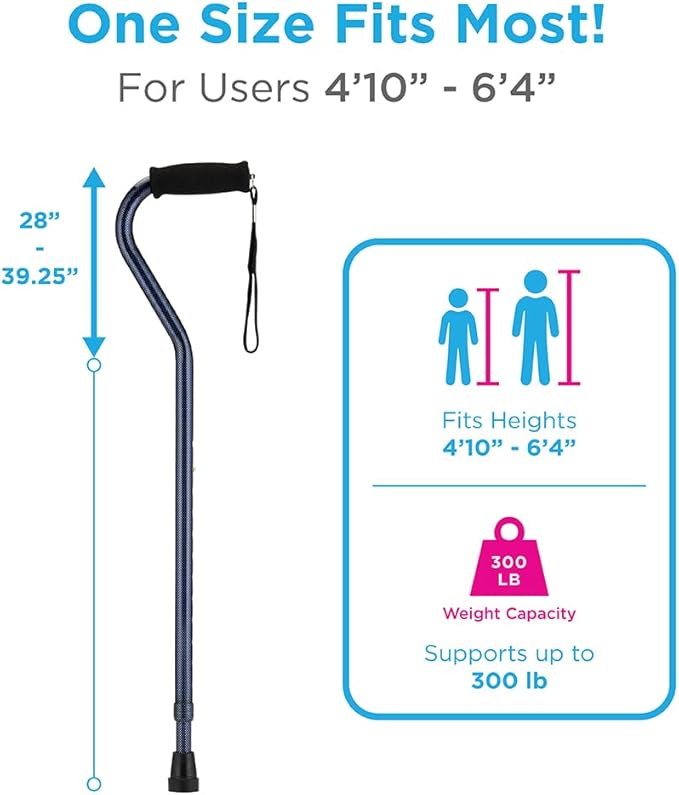 NOVA Offset Walking Cane for Seniors, Men & Women – Lightweight Adjustable Walking Cane with Soft Foam Grip, Wrist Strap, Anti-Rattle Lock & Non-Slip Tip – Stylish Mobility Aid