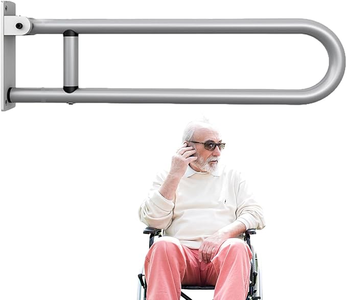 Handicap Bars for Bathroom,Sturdy Aluminum Alloy Safety Handrails - U Shaped Flip-up Folding Support Rail Handicap for Bathroom Laundry Room Kitchen Stairs