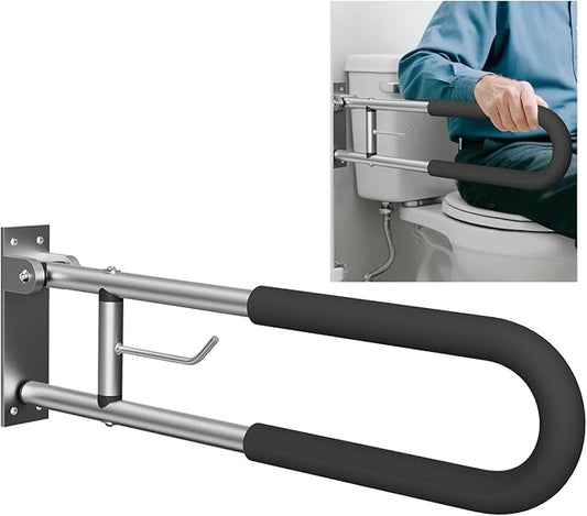 Foldable Toilet Grab Bar, 30 Inch Wall Mounted Flip-Up Safety Rail, 2mm Thick Heavy-Duty Rust-Resistant Aluminum Bathroom Support Bar for Elderly, Disabled, Handicap (30inch)