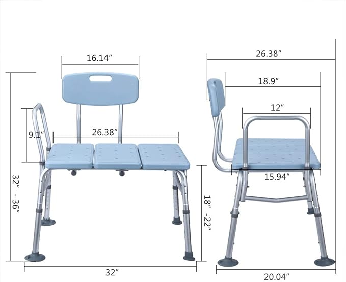 Winado Tub Transfer Bench for Bathtub with Backrest & Armrest, Supports up to 330 lbs Aluminium Alloy Bath Chair, Blue