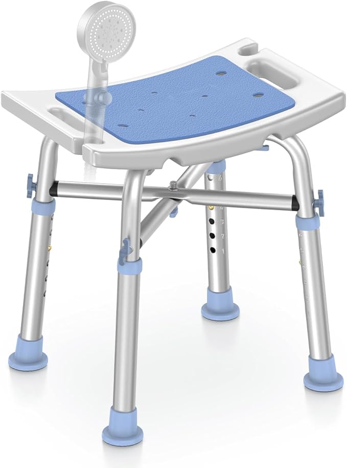 Delog Heavy Duty Shower Chair - 500lb Capacity, Padded Bath Seat with 6 Height Adjustable Tubes - Tool Free Anti-Slip Bench for Elderly, Senior, Handicap & Disabled