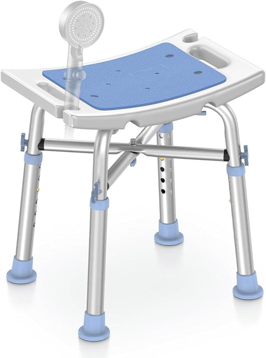 Delog Heavy Duty Shower Chair - 500lb Capacity, Padded Bath Seat with 6 Height Adjustable Tubes - Tool Free Anti-Slip Bench for Elderly, Senior, Handicap & Disabled