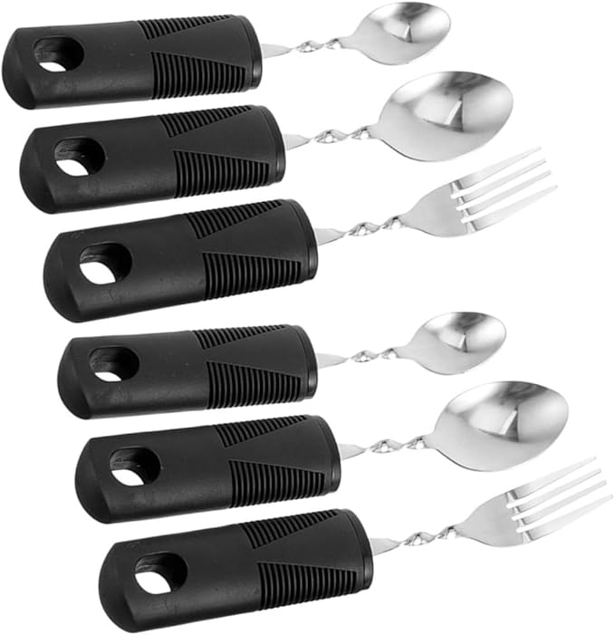 Gatuida 2 Sets Portable Adaptive Utensils for Elderly of Shaking Spoons and Forks with Ergonomic Design Lightweight and Easy to Grip for Seniors and Disabled Users