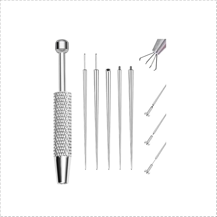 OUFER Piercing Ball Grabber, 16G 18G Flat Back Earrings Piercing Guide needle Tool, Surgical Steel Internally Threaded Push Pin External Thread Assistant Body Piercing Kit for Ear Nose Lip Tool