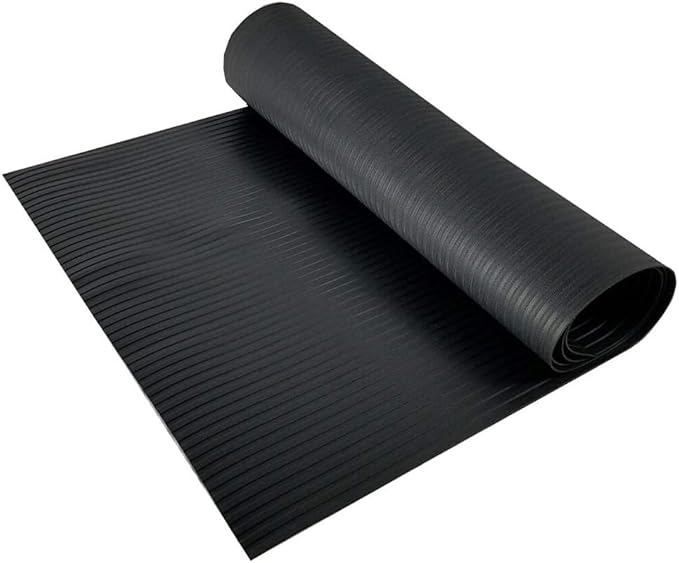 RESILIA Black Plastic Floor Runner - Embossed Wide Rib Waterproof Vinyl, Heavy Duty Protector Mat for Indoor Hardwood, Hard Floors, Garage, Entryway, Kitchen, & Outdoor Use, 15" x 48", Made in USA