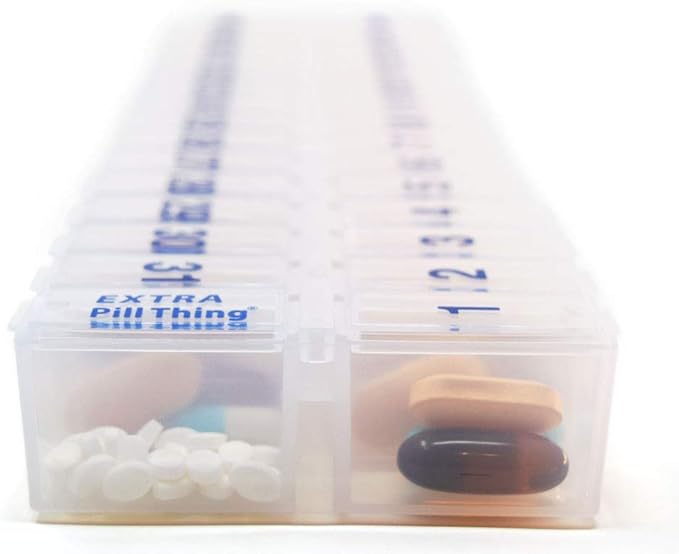 Once-a-Day Monthly Pill Organizer – Large Compartments with Removable Lid for Easy Loading – Holds 31 Days of Medications Plus Extra Compartment – BPA Free