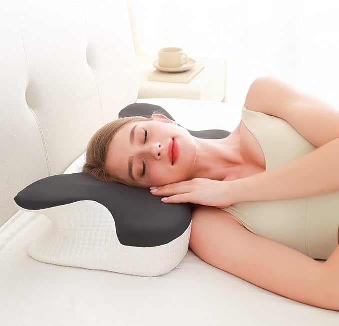 Pampkin Memory Foam Cervical Neck Pillow for Sleeping | Ergonomic Spinal Alignment Support Pillow for Neck, Back & Shoulder Pain Relief | Contoured Butterfly Design for Side, Back, Stomach Sleepers