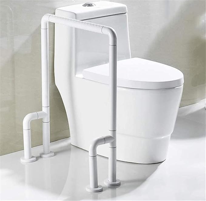 Floor-Standing Toilet Rails, Stainless Steel Frame Support Grab Bar, Home Bathroom Handicap Nylon Non-Slip Handle, Shower Balance Bar Assist Grip (Color : White, Size : 54x72cm)