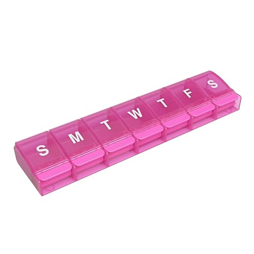 EZY DOSE Weekly (7-Day) Pill Case, Medicine Planner, Daily Vitamin Organizer Box, X-Large Push-Button Compartments, Convenient and Easy to Use, Arthritis Friendly, Transparent Lids, Pink, BPA Free