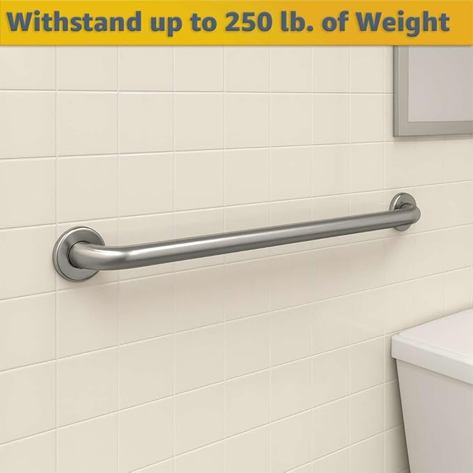 30″ Stainless Steel Restroom Grab Bar for Elderly – Heavy-Duty Wall Mounted Safety Handrail with Satin Finish, 250 lb Support, Bathroom, Toilet, Shower, Home & Commercial Use