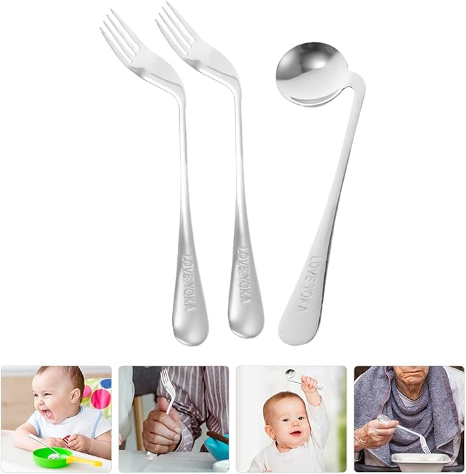 Lurrose Angled Feeding Utensils Set Lightweight Ergonomic Spoon and Fork Adaptive Tableware for Right-Handed Self Feeding Assistance in Elderly and Limited Mobility Users