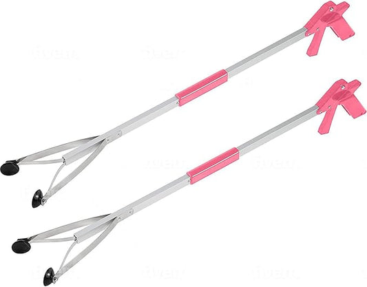 Grabber Tool 32" Suction Cup Grip Heavy Duty Aluminum -2 Pack- Lightweight Foldable Reacher Grabber Pickup Tool, Gripper Grabbers for Elderly Grab it Reaching Tool Trash Picker Grabber Pink, By Luxet