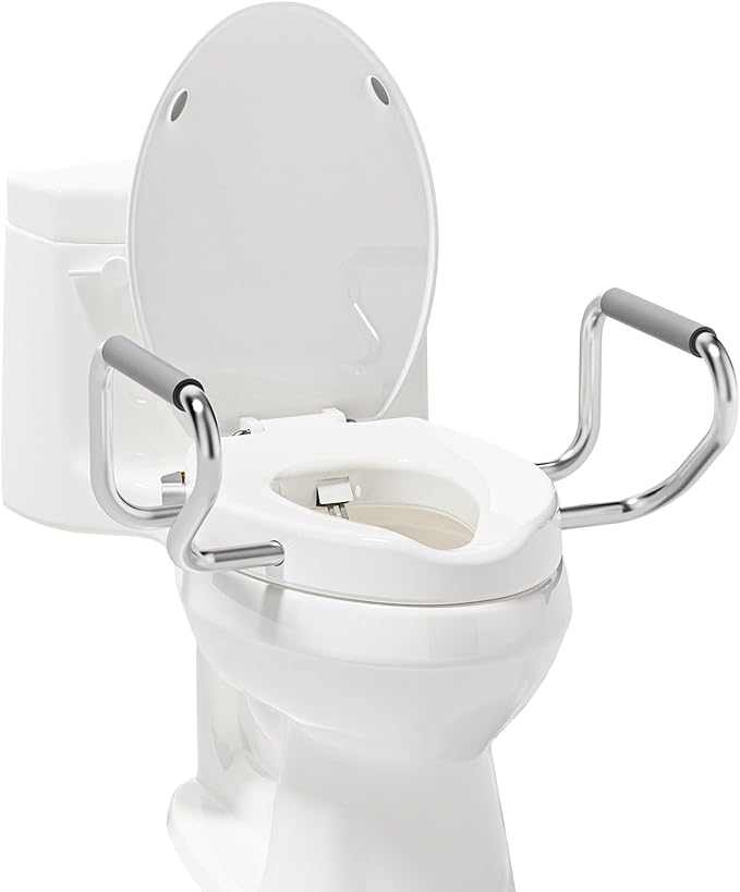 Clirass 3" Raised Toilet Seat with Handles and Bidet - Non-Electric Bidet with Dual Nozzles - Elevated Toilet Risers for Seniors & Limited Mobility - Easy Install & Clean (Elongated with Handles)