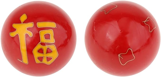 2 Pieces Hand Massage Balls, Chinese Exercise Handballs with Storage Box, Compact Relaxation, Chinese Baoding Balls, for Kids Seniors, Fu Word Red