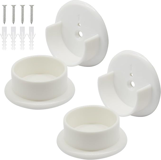 Murtenze 4 Pack Closet Rod Holders, 1-3/8" Plastic Tension Pole Bar Sockets Wardrobe Tube Rail Support Bracket, White U-Shaped Socket Bracket for Home Bathroom Shower