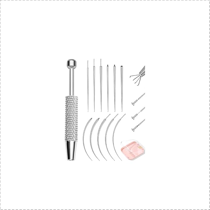 OUFER Piercing Ball Grabber, 16G 18G Flat Back Earrings Piercing Guide needle Tool, Surgical Steel Internally Threaded Push Pin External Thread Assistant Body Piercing Kit for Ear Nose Lip Tool